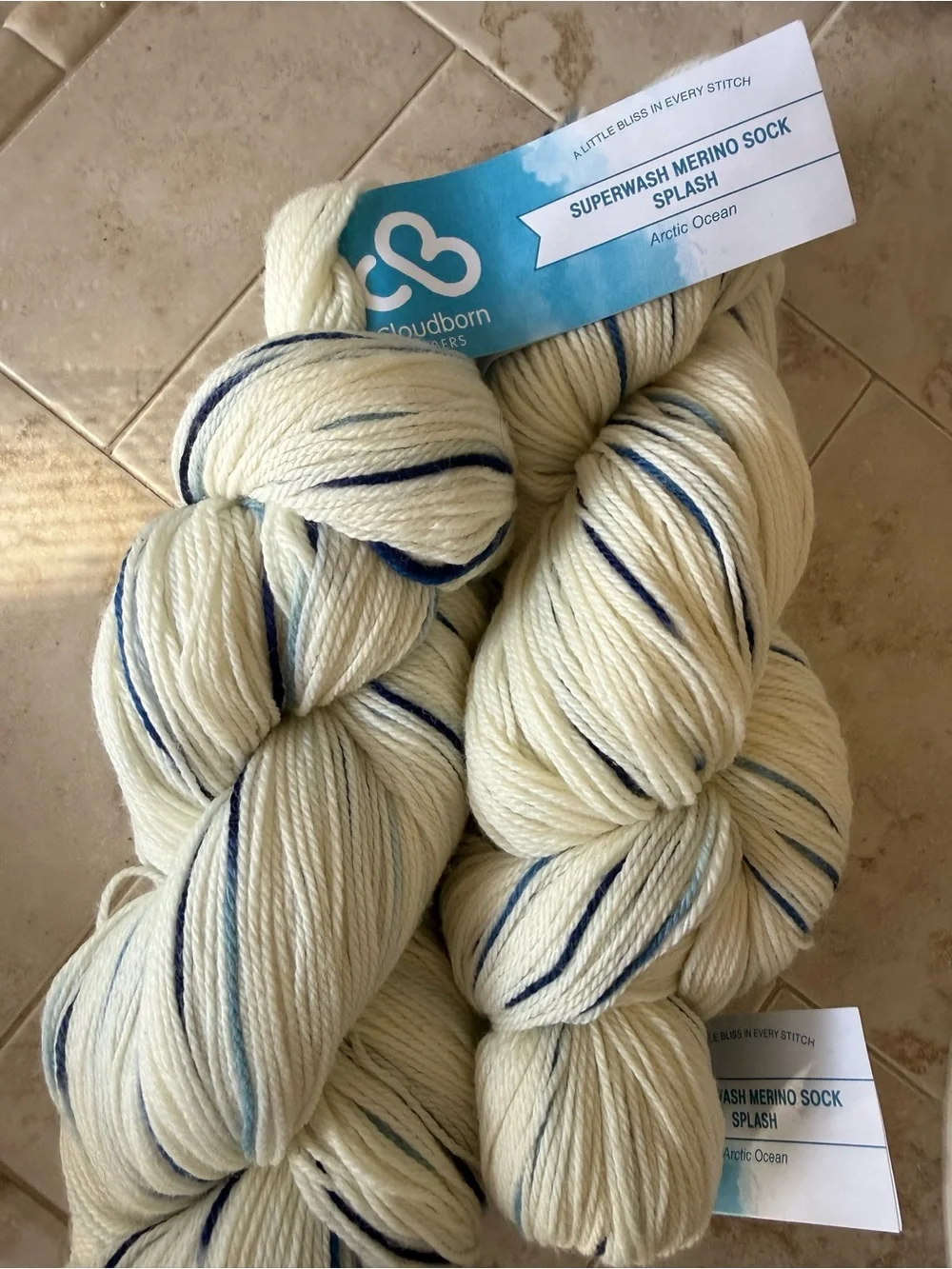 Superwash Merino Sock Splash Yarn - Arctic Ocean (Cream with Blue)